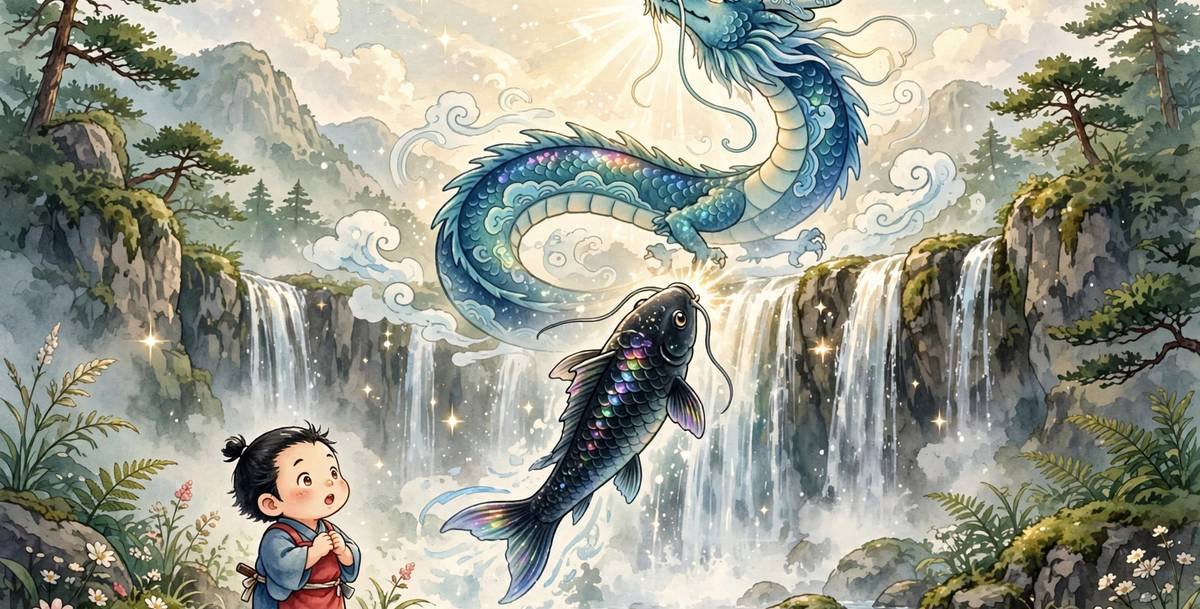 Sample spread from Kintarō and the Carp That Climbed the Sky