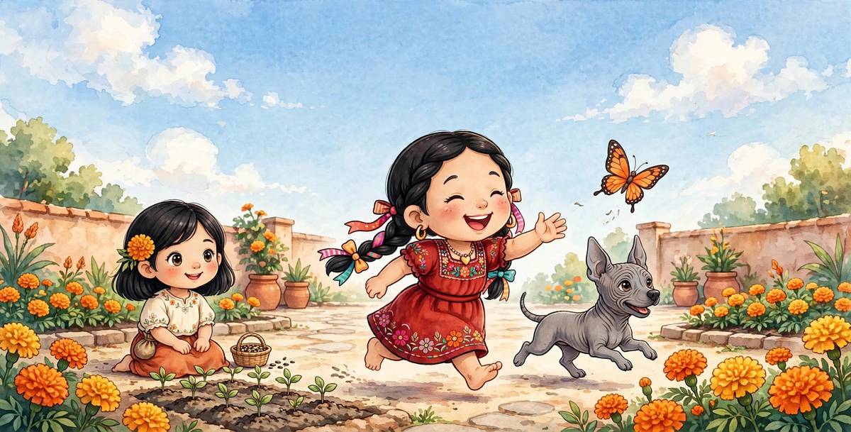 Sample spread from Xochitl Counts the Garden